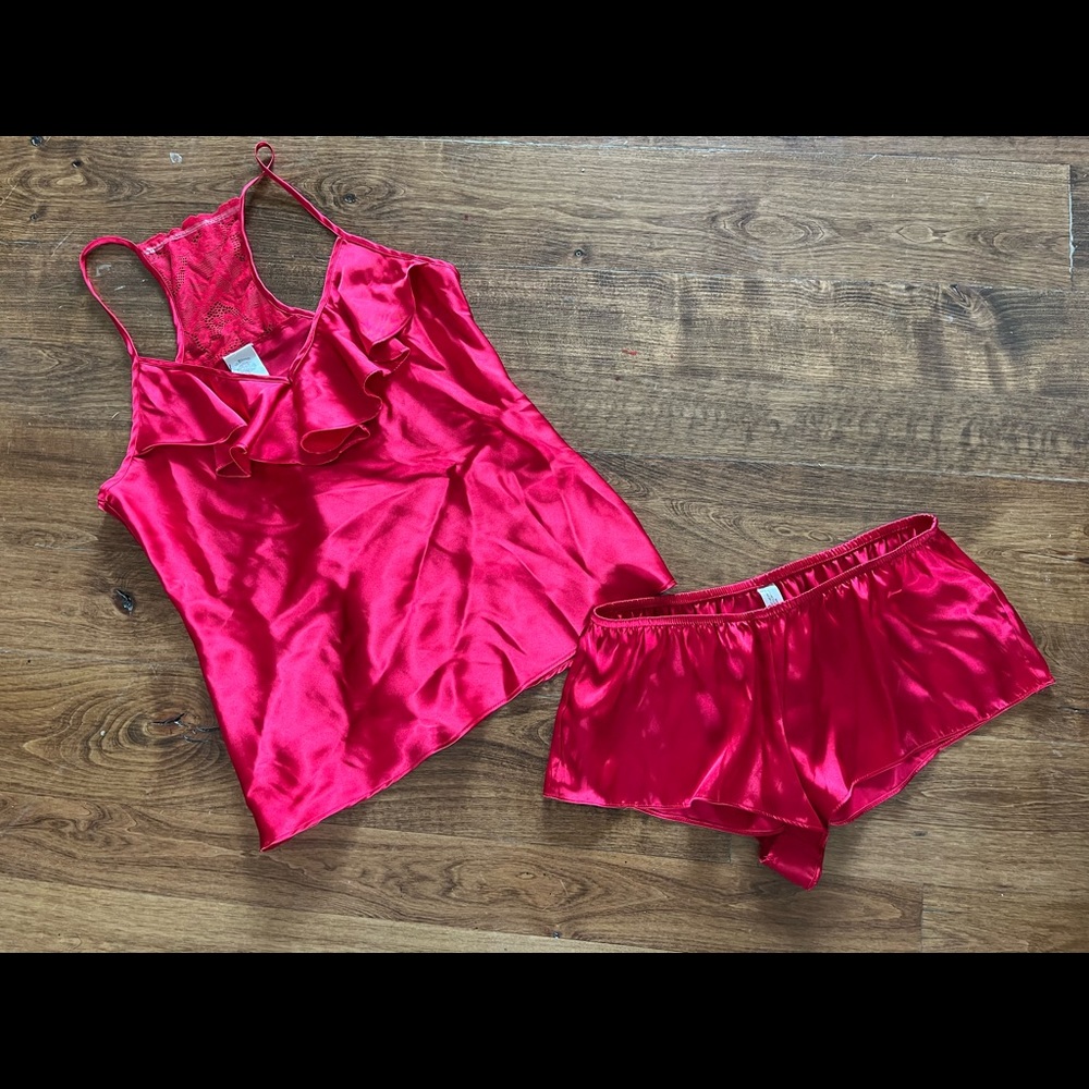 In bloom satin lingerie set red small